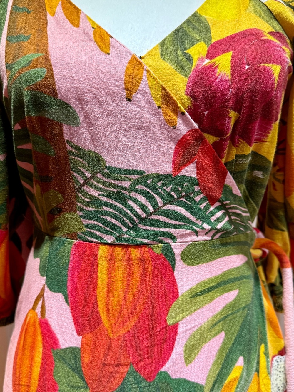 FARM Rio Tropical Floral Wrap Maxi BeachDress Green, Pink & Yellow Mixed Print S - Picture 7 of 14